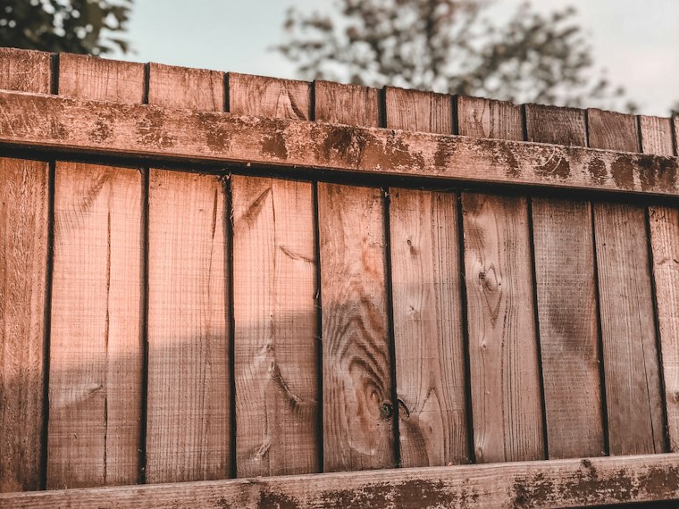 Warm stained cedar privacy fence in afternoon light